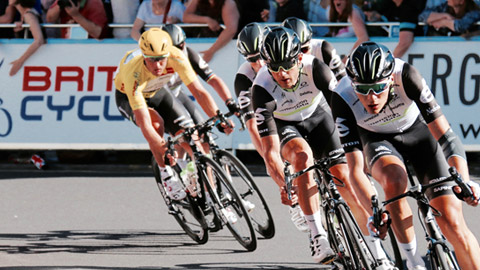 Cycling team at a race finish line